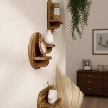 Modern Minimalist Wooden Wall Display Rack, Floating Decor Shelf, Wall Mounted Planter Holder, Suitable For Bedroom, Living Room, Kitchen - Multicolor - View 4