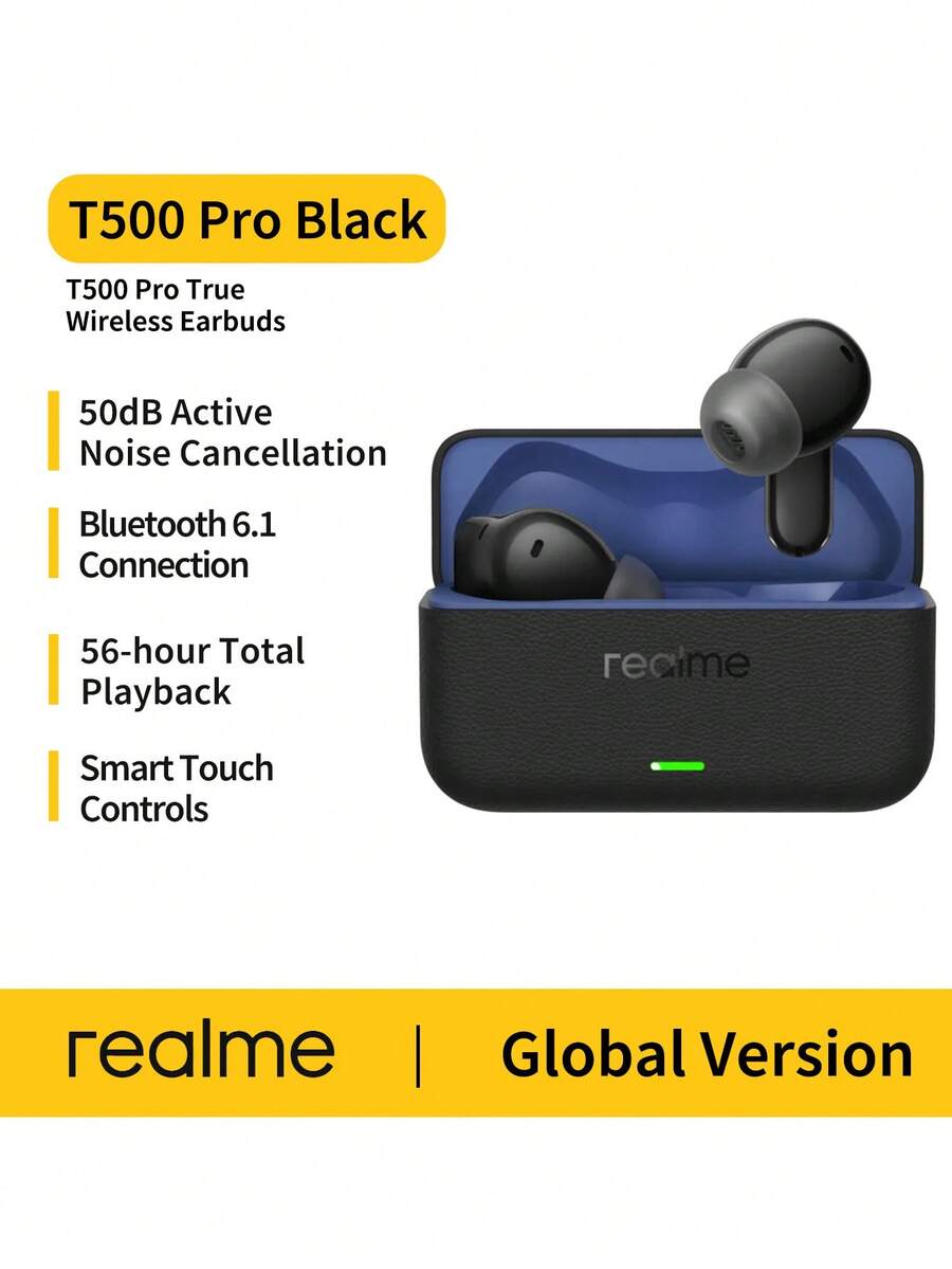 Realme T500 Pro ANC 無線藍牙耳機 6.1 主動降噪入耳式 TWS 耳機 深沉低音 空間音訊 6 個麥克風 AI 通話 防水 長續航 快充 多裝置連接 適合跑步、旅行、辦公、遊戲 - 查看 1