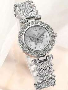 2pcs/Set Butterfly Crystal Women's Quartz Watch Set, Including 1pc Butterfly Crystal Dial Watch And 1pc Matching Style Bracelet, As Part Of Women's Accessory Series - Silver - View 7