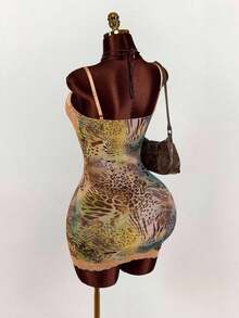 Amplova Lace Cup Detail Tropical Floral Mesh Bodycon Mini Dress Lace Trim Dress,Party Dress - 多色 3 - 查看 7