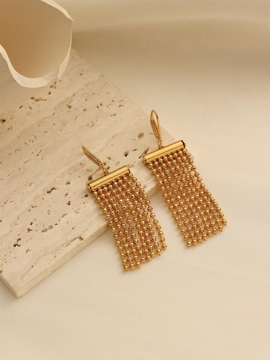 1 Đôi bông tai tua rua mạ vàng hợp kim đồng kiểu cổ điển, thích hợp cho nữ giới đeo hàng ngày và làm quà tặng dịp lễ. - Vàng - Xem 1