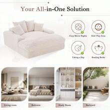 028DR-Sillón chaise longue de gran tamaño, sofá cama tapizado con 4 cojines decorativos y reposabrazos, sillón cama de felpa de tela de pana para sala de estar, apartamento y espacios pequeños, beige - Negro + Pana + Espuma - Ver 6