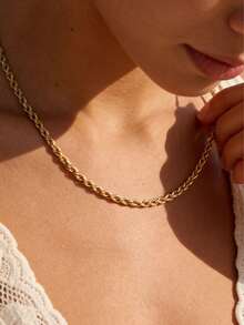 18K Gold Plated Rope Chain Necklace, Bohemian Style Gold Tone Delicate Twist Chain Necklace For Beach Vacation - Gold - View 6