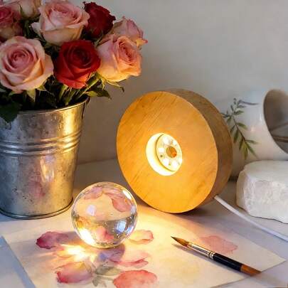 USB水晶球灯座，暖光，兼容多种图案水晶球（产品不含水晶球），书桌摆件，家居软装，情人节礼物，生日礼物，送给女朋友，营造卧室氛围