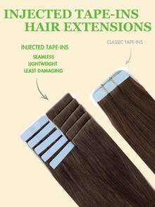 Invisible Injected Tape-In Hair Extensions Remy Human Hair Natural Straight Light Beige Skin Weft Seamless Invisible Tape Ins For Fine Thin Hair Reusable Tangle Free 12-20 Inch 20pcs/Pack Natural Looking Long Hair Extensions For Women Daily Party Wedding Prom Formal Events - Multicolor - View 5