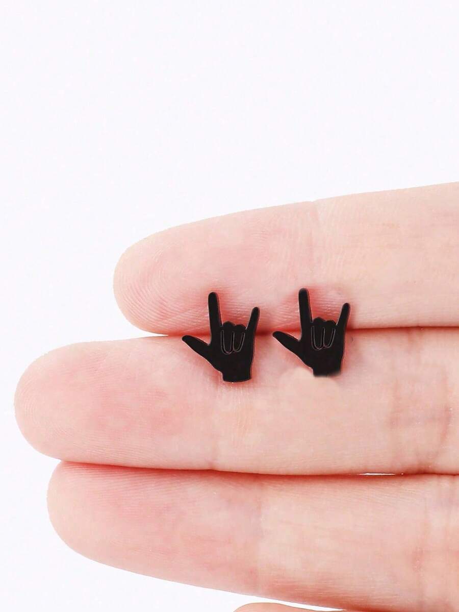 1 đôi Nam Đơn giản & Đúng mốt Thép không gỉ Động tác Hình dạng Bông tai stud - Hoa tai - Xem 1