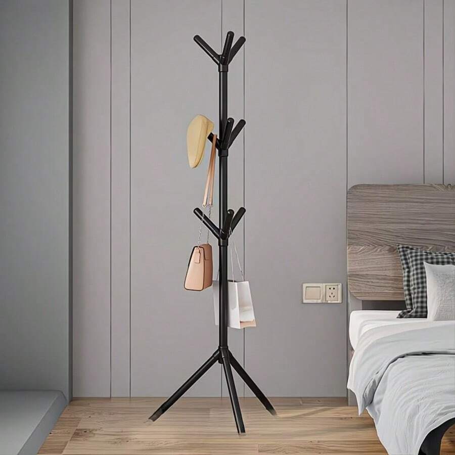 1pc Nordic Minimalist Single-Rod Freestanding Coat Rack, 360° Rotating Hooks, Plastic Material, Suitable For Hanging Clothes, Hats, Bags, Towels In Bedroom, Entryway
