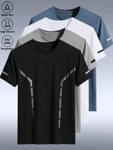 1件 2026 男士运动健身T恤，户外锻炼印花健身房慢跑休闲通勤T恤 - 黑色 - 查看 1