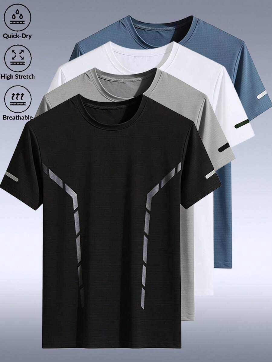 1件 2026 男士运动健身T恤，户外锻炼印花健身房慢跑休闲通勤T恤 - 黑色 - 查看 1