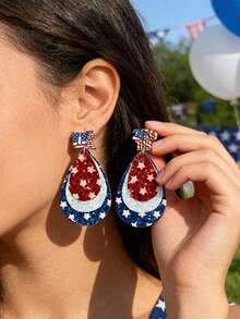 1对复古美国250周年星条旗泪滴耳环，创意派对/节日夸张耳环 - 皮革耳環 - 查看 3