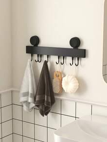 1个金属粘钩，壁挂式可调节毛巾架，毛巾架，浴室挂钩，浴室收纳架，适用于悬挂外套、浴袍、浴球、毛巾、衣物、包包、钥匙等，可用于卧室、浴室、厨房 - 黑色 - 查看 2