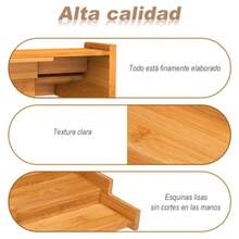 Organizador de especias expandible cocina 3 niveles de escalones para alacena extensibles8.75 pulgada especiero Alta dureza y fácil de limpiar para Despensa Encimera Mostrador Natural - Natural - Ver 3