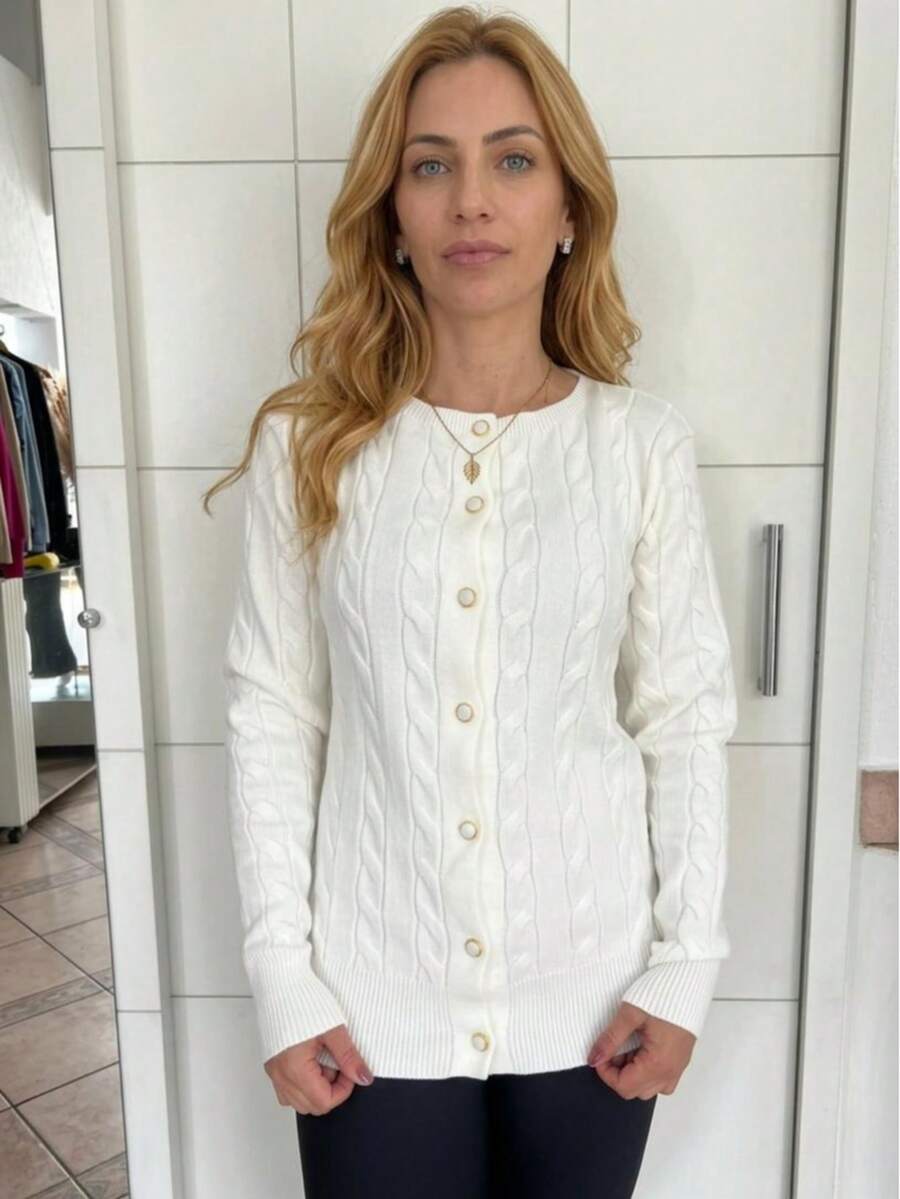 CASACO FRANJA TRICOT - Branco - Visão 1