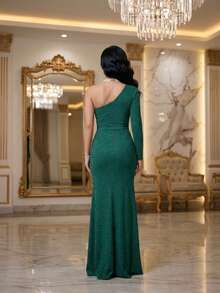 Vestido Largo de Fiesta con Destellos Glam y Abertura Sensual – ¡Brilla Toda la Noche!  Liso    Fiesta    Abertura alta  Abertura  Cremallera    Formal y de noche - Verde Brillante - Ver 4