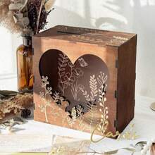 Caja de tarjetas de bendición de madera, caja de regalo, ranura de tarjeta retro, caja de almacenamiento de madera creativa para fiestas, bodas - B - Ver 2