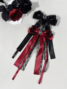 1 pieza Clip para el cabello con lazo de encaje negro & rojo estilo gótico lolita, con lazo de metal y strass, adecuado para uso diario, festivales, fiestas, compras, viajes, fotografía y cualquier ocasión. Un gran regalo para mejores amigas, fiestas, cumpleaños, pinzas de garra, clip para el cabello - Multicolor - Ver 12
