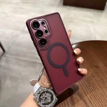 奢华哑光半透明防摔磁吸手机壳，兼容三星Galaxy S26 Ultra、S25、S24、S23、S22 Plus FE、A26、A36、A06、A56、A35、A55、A15、A05，支持MagSafe无线充电 - 酒紅色 - 查看 4