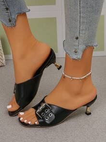 Mẫu sandal cao gót mũi nhọn, kiểu dáng gợi cảm, hai hàng khuy kim loại, khóa đôi, thích hợp cho các bữa tiệc, thời trang nữ, mẫu mới nhất năm 2026. - màu đen - Xem 4