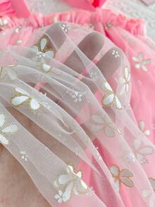 Đầm lưới họa tiết hoa cúc kiểu công chúa, đầm yếm cho bé gái, thích hợp mặc mùa hè. - Hồng - Xem 8