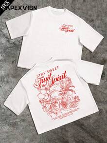 Áo thun tay ngắn dáng rộng in hình cây ăn quả màu đỏ theo phong cách đường phố Mỹ, mẫu áo mùa hè mới. - trắng - Xem 2