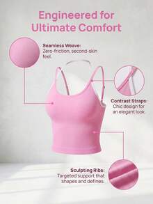 TCVC New Spring/Summer Sports Tank Top, Fashionable Color Blocking, Seamless Design, High Elasticity Soft Fabric, Suitable For - Pink - View 2