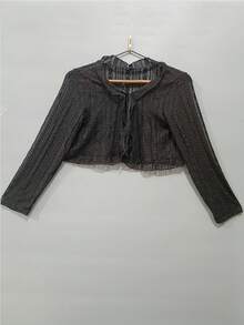 一件蕾丝短款开衫，系带长袖披肩，荷叶边下摆，甜美夏季女式外套，适合海滩、度假穿着 - 彩色 - 查看 9