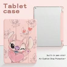 Disney 卡通史迪奇图案平板电脑保护套，兼容 iPad Pro 13/12.9/10.5/10.2/9.7/8.3/7.9 英寸，兼容 2025/2024/2023/2022/2021 款 M5/M4/M3/M2 型号，iPad Air 2/3/4/5 2017/2018/2019/2020 款，iPad 5/6/7/9/10/11 代，iPad Mini 4/5/6/7 款，可爱可折叠双面软壳，男女通用 - 粉色 - 查看 1