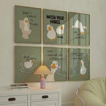 6pcs/Set Funny Silly Duck Bathroom Canvas Mural - Humorous Hand Washing And Rinsing Room Posters, Optional Frame Home Decoration, Room Decoration Aesthetics And Wall Decoration - 6PCS - View 1