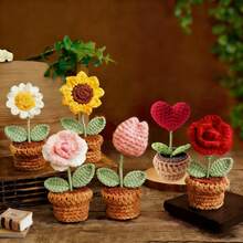 1 Piece Artificial Crochet Sunflower, Rose, Tulip, Fake Flower For Desktop Decoration, Wall Decor, Artificial Flower, Suitable For Birthday, Anniversary, Mother's Day, Christmas, Event, Home Decoration, Valentine's Day Gift Easter Gifts Graduation,Fake Plants - Multicolor - View 2