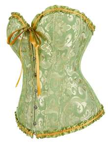 女士提花前扣塑身衣套装，新年派对情人节节日上衣紧身胸衣上衣 - 青檸色 - 查看 3