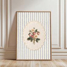 1 pieza Enmarcado/Sin marco Póster de arte de pared de fresa linda de estilo cottage core en la cocina Impresión de lienzo con rayas azules de fruta vintage Decoración minimalista y estética para dormitorio, sala de estar, habitación, decoración del hogar moderna - A - Ver 4