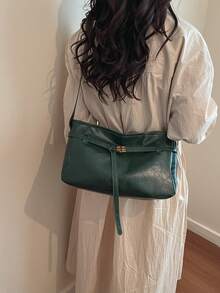 Hevel 夏季 PU 女士单肩包，可调节肩带，适合日常、通勤、购物、约会、上学等多种场合，复古风格，斜挎包 - 綠色 - 查看 4