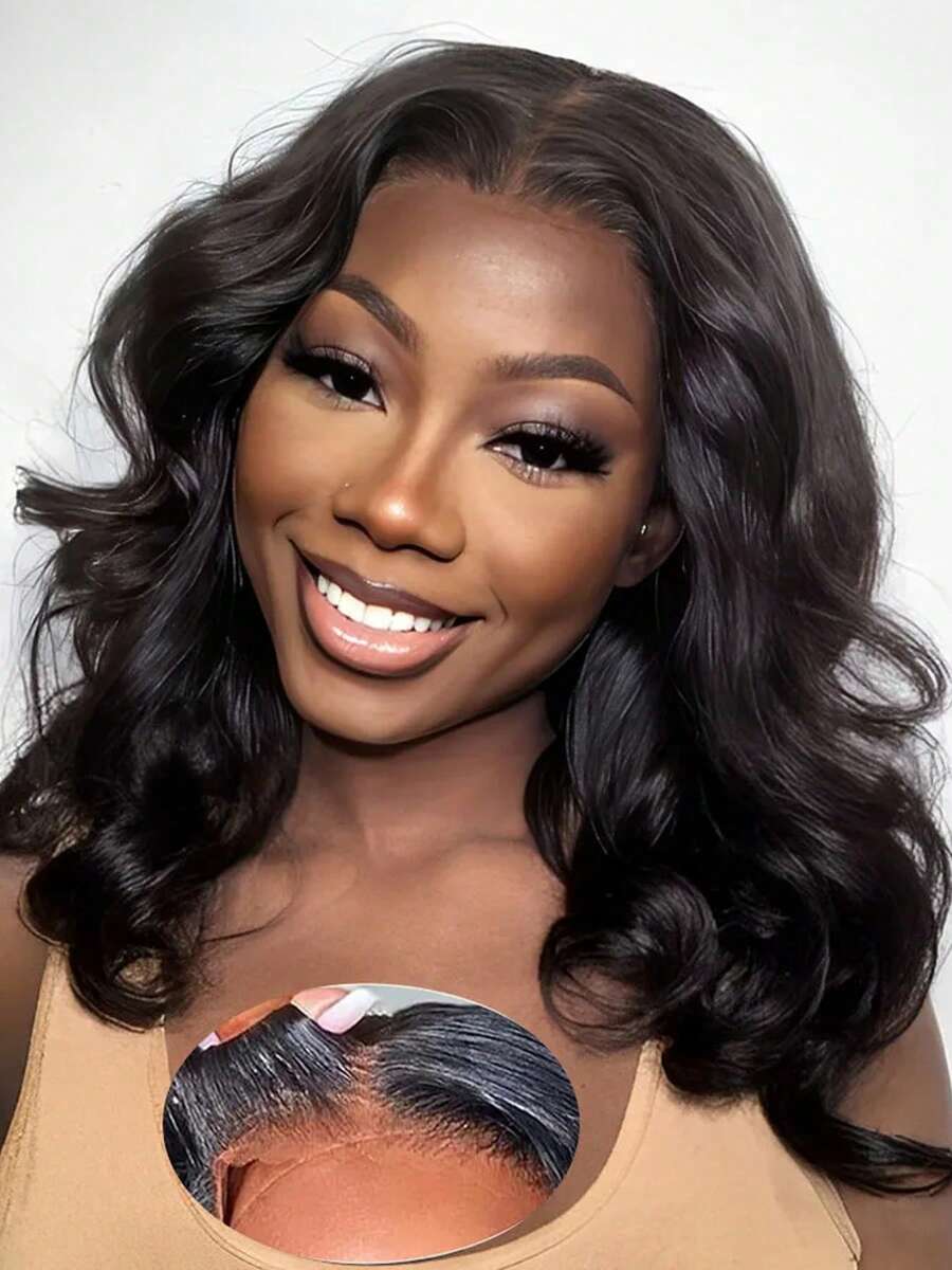 Tóc giả gợn sóng 13x4 bằng tóc thật, mật độ 150%, phiên bản nâng cấp, không cần keo, tóc trinh nữ Brazil đã được cắt tỉa sẵn, tóc giả bob gợn sóng độ nét cao bằng ren phía trước dành cho nữ. - Natural Black - Xem 1