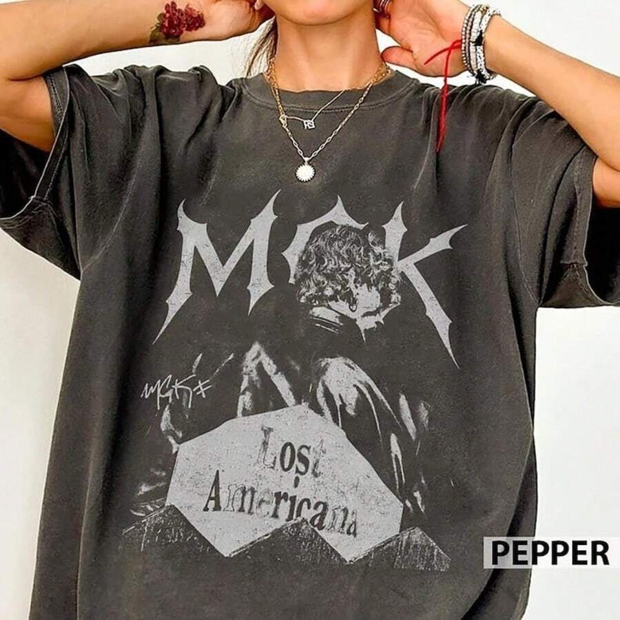 Machine Gun Kelly Music Tour Vintage Comfort Colors Shirt, MGK Lost Americana T-Shirt, Wiz Khalifa T - màu đen - Xem 1
