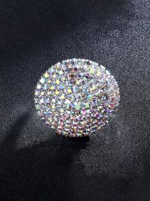 Anel Aberto Redondo da Moda Cheio de Strass, Anel de Noiva da Moda, Tamanho Ajustável, Adequado para Casamentos e Uso Diário - Multicolorido - Visão 5