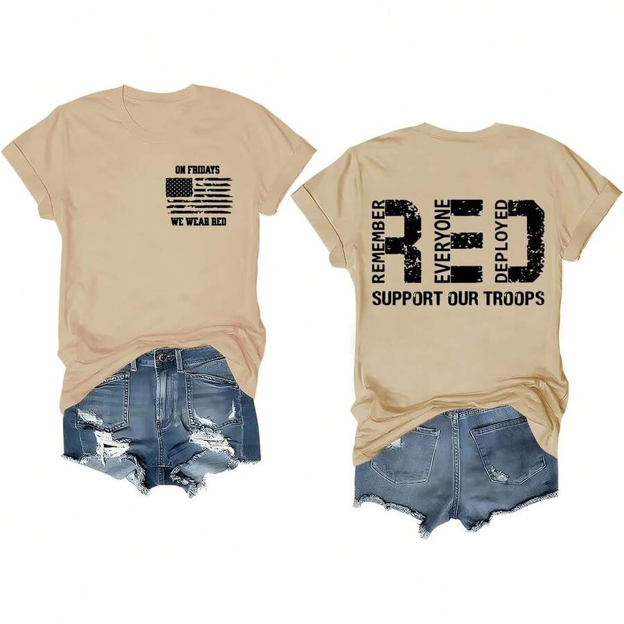 Red Friday Shirt On Fridays We Wear Red Tshirt Remember Everyone Deployed Shirts For Men Women Camisetas Para Mujer Camisas Para Mujer Graphic Tees Summer Tops For Women - 卡其色-1 - 查看 1