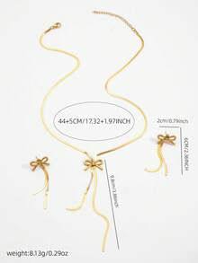 1 Set Fashionable Bowknot Necklace & Minimalist Stainless Steel Earrings, Stylish & Versatile Women Jewelry - Multicolor - View 3