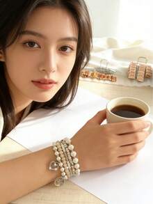 1件白色珠飾心形鑲嵌人造鋯石手錶錶帶，適用於 Galaxy Watch9/8 Classic 46mm；1件女款/男款仿珍珠心形與生命之樹吊墜時尚手錶錶帶，適用於 Galaxy Watch9/8 40mm 44mm，替換腕帶，運動手錶錶帶，適合男士與女士，適配 5.5 至 6.5 英吋手腕，適合作為禮物 - 彩色 - 查看 6