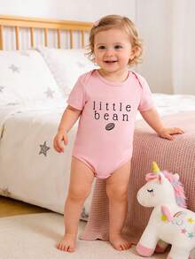 Pelele de manga corta con estampado de letras para bebé niña - Rosa - Ver 3