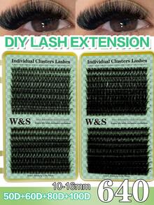 Waloshow 640D 卷翘簇状假睫毛，长度 10-16mm，浓密自然，打造丰盈卷翘效果，超级柔软轻盈，可重复使用，分段式单根假睫毛，30D+40D+50D+60D+80D+100D 睫毛嫁接套装，簇状假睫毛，单根假睫毛，假睫毛 - DD - 查看 3