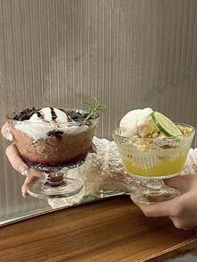 1pc Embossed Pattern Transparent Glass Coffee Cup, Dessert Cup, Ice Cream Cup, Glass Water Cup, Yogurt Cup, Pudding Cup, Retro Style - Multicolor - View 7