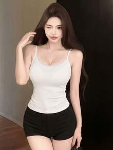 Sexy V-Neck Lace Patchwork Camisole Backless Spaghetti Strap Tank Top For Women, Spring Casual White Summer - White - View 4