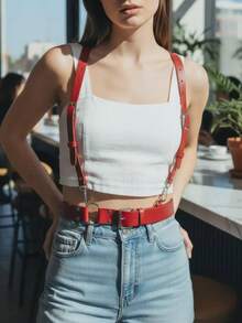 1 chiếc áo hai dây nữ màu đỏ kiểu Gothic gợi cảm, có dây đeo vai điều chỉnh được, đa năng cho đi làm hàng ngày, ăn tối hoặc dự tiệc. - Đỏ - Xem 1