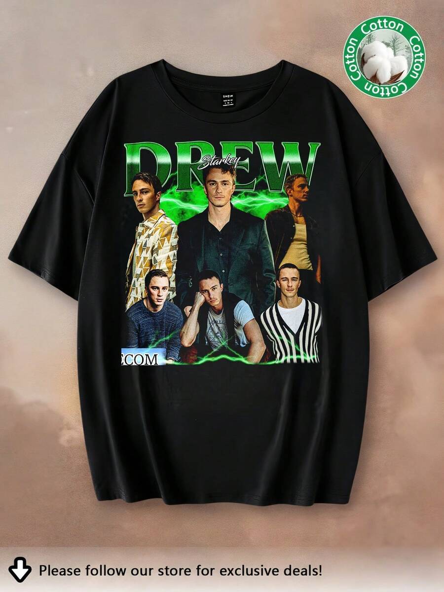 T-shirt Drew Starkey in stile vintage anni '90 con grafica, ideale come regalo per uomo e donna, t-shirt unisex stampata 2026 - Realizzata in puro cotone, è morbida e traspirante, adatta sia a uomini che a donne. È una maglietta casual adatta a tutte le stagioni e un souvenir alla moda. Perfetta per l'uso quotidiano, per gli appassionati di streetwear e per gli amanti della musica. - nero - Visualizzare 1