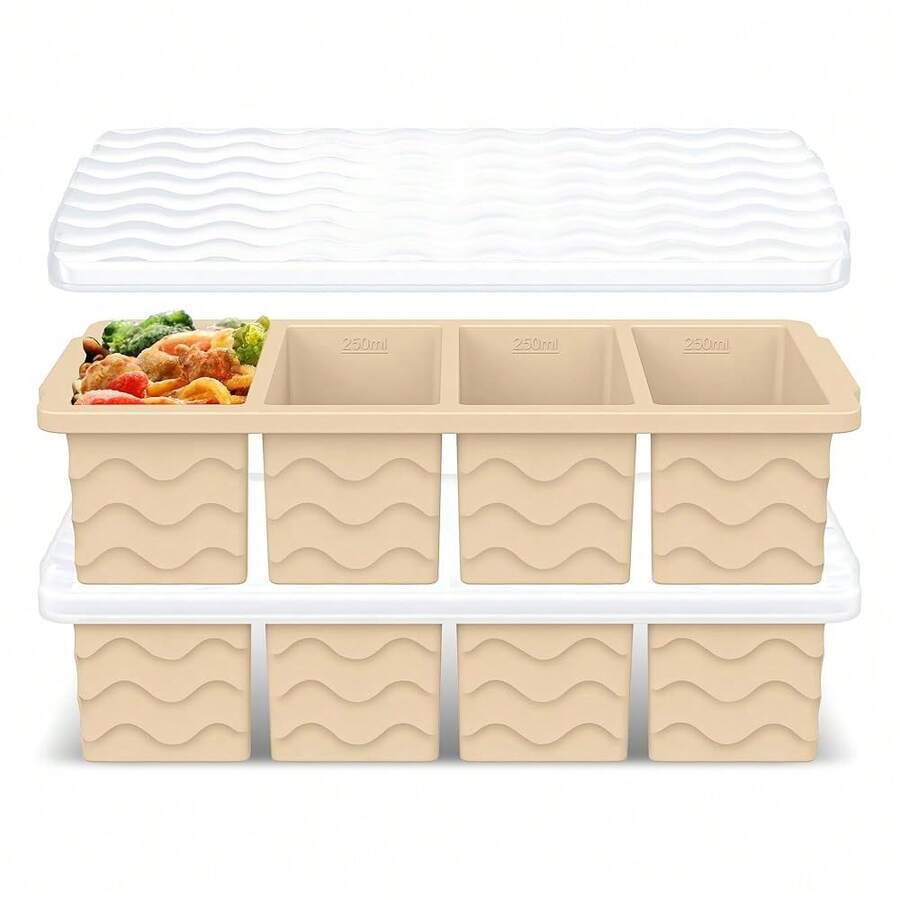 Silicone Freezer Tray For Soup With Lid – 1-Cup Soup Container Cube Style Ice Cube Trays For Freezer, Meal Prep & Food Storage, Freeze 250mL/125mL Portions – 2 Pack - 胡桃棕色 - 查看 1