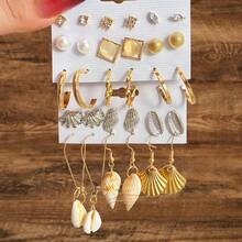 VKME 15 pares de pendientes de material de cumplimiento de metal con circonita, estrella de mar natural, concha y vieira natural - XH92825483 - Ver 8