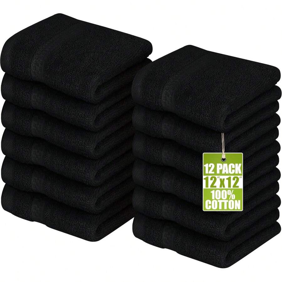 Utopia Towels 12 Pack Premium Wash Cloths Set, 12 By 12 Inches, 100% Cotton Ring Spun, Highly Absorbent And Soft Feel Essential Washcloths For Bathroom, Spa, Gym, And Face, Dark Brown - 黑色 - 查看 1