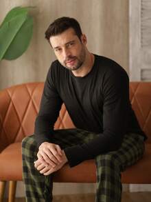 Men's Long Plaid Pajamas Cold Winter Flannel - 綠色 - 查看 1