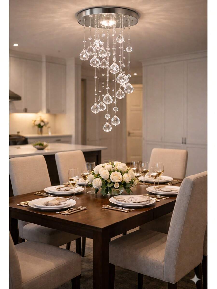 Crystal Pendant Chandelier Honey Champagne Genuine K9 Stainless Steel Comes Assembled LED Free Gift Spiral Cascade - 半透明水晶 - 查看 1