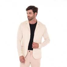 Men's Linen Blazer, Tailored Linen - 奶油色 - 查看 1